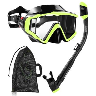 Imagem de Aegend Equipamento de mergulho para adultos, conjunto de snorkel seco, visão panorâmica, tecnologia anti-vazamento e anti-nevoeiro, alça ajustável para snorkeling, mergulho, natação com bolsa de malha