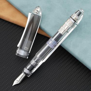 Imagem de erofa Majohn V60 Piston Caneta-tinteiro ponta fina, resina branca transparente, caneta triangular para escritório com caixa de presente