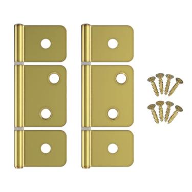 Imagem de Dobradiça banhada a latão de três folhas de 9,5 cm com duas dobras e obturador | Pacote com 2 | Hardware para móveis de armário sem encaixe | DL-H545-350BP (1)