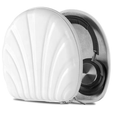 Imagem de Geekria Capa de fone de ouvido resistente PRO para B&O Beoplay H95, H9 3ª geração, H9i, H8, H7, capa rígida, durável, bolsa de transporte de viagem com proteção multicamadas (concha, branca)