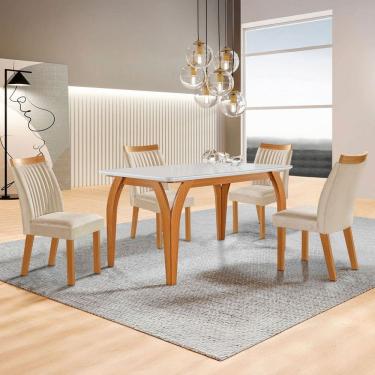 Imagem de Mesa de Jantar 4 Lugares Agata com Vidro Castanho/Cinamomo/Suede Creme 17367 - Lj Móveis