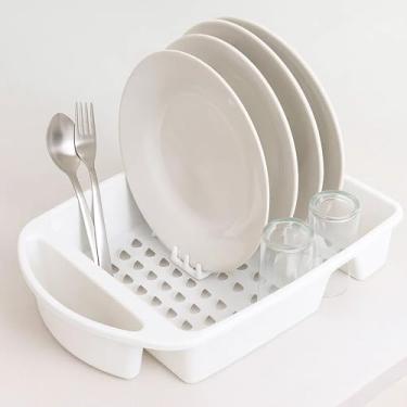 Imagem de Escorredor de Louças para Pratos Talheres Copos Suporte Rack Secador Organizador de Pia com Divisórias (Branco)