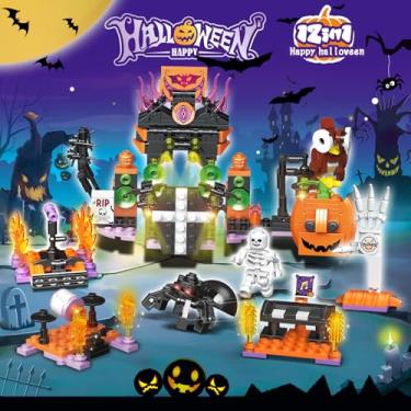 Imagem de TGIQROVE Pacote com 12 lembrancinhas de festa de Halloween para crianças, Happy Halloween, 12 em 1, blocos de montar, presente de brinquedo, mini tijolos fofos, sacos de brindes, prêmios de sala de