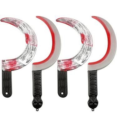 Imagem de Rcanedny 4 Pieces Halloween Knife Props Plastic Sickle Machete Halloween Fake Weapon Toys for Halloween Party Butcher Costume Accessories