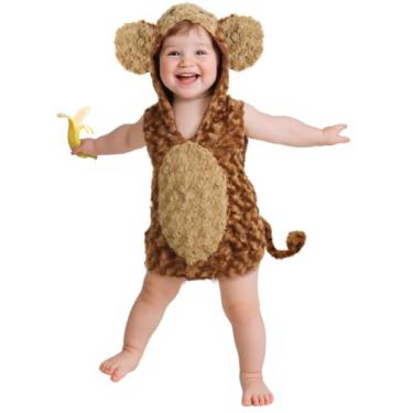 Imagem de UQJE Baby Monkey Costume Furry Toddler Monkey Costume Halloween Adorable Plush Gorilla Dress-Up Kids Animal Costumes
