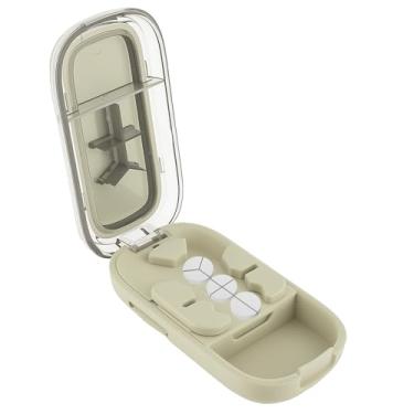 Imagem de Cortador de comprimidos portátil com lâminas de aço inoxidável e compartimento de armazenamento, cortador de comprimidos para metades/terços/quartos para uso diário e viagens (verde)