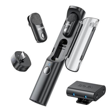Imagem de BOYA Mini microfones Magic sem fio para iPhone 15-16/Android/PC/câmera, 4 formatos em 1, 7 g leves, redução de ruído AI, 48 kHz/24 bits, controle de aplicativo, alcance de 100 m