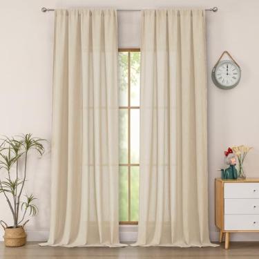 Imagem de Simplebrand Cortinas semitransparentes texturizadas de linho sintético natural 2 painéis de 2 painéis para sala de estar, privacidade extra longa filtragem de luz cortinas grossas para janela grande