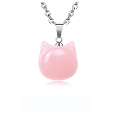 Imagem de Jovivi Colar de presente para gatos, ametista natural, quartzo rosa, pedras de cristal curativo, colares com pingente para mulheres e homens, pedras preciosas, mini animais fofos para gatos, Cristal
