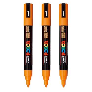 Imagem de posca Marcadores de tinta à base de água PC-5M, ponta média reversível (1,8-2,5 mm), amarelo brilhante, 3 unidades