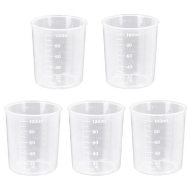 Imagem de Conjunto de 5 copos medidores, copos medidores de líquido de plástico transparente de 100 ml, sem BPA, para assar, arroz, laboratório, cozinhar, pequenos copos de mistura e medição resistentes a altas