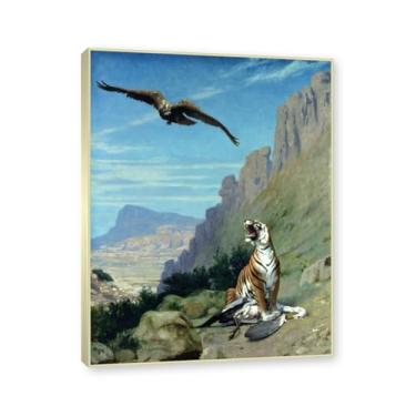 Imagem de NHLDZYH Moldura champanhe. Imagem natureza em tela, (tigre e abutre) de Jean Leon Gerome, reprodução de quadros, quadro de arte de parede de tela para casa. 60x80cm