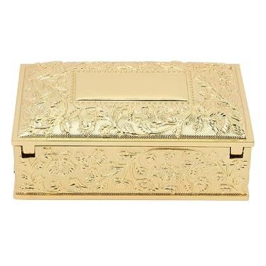 Imagem de QANYEGN Caixa de jóias de metal vintage, estojo de baú de tesouro retângulo, pequena caixa de organizador de armazenamento de bugigangas para bracelete de colar de anel de brinca p (Dourado)