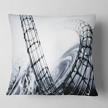 Imagem de Designart Fractal 3D preto e branco design contemporâneo sala de estar, sofá, enchimento de almofada + capa de almofada impressa em ambos os lados 40,64 cm x 40,64 cm