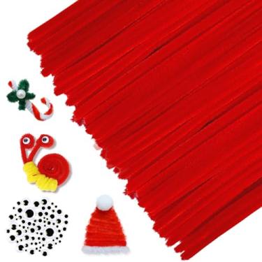 Imagem de URSDIART (350 pçs/conjunto) Limpadores de cachimbo vermelhos e olhos agitados, limpadores de cachimbo de cor sólida de 30,5 cm para artesanato, limpadores de cachimbo de hastes de chenille, bastões