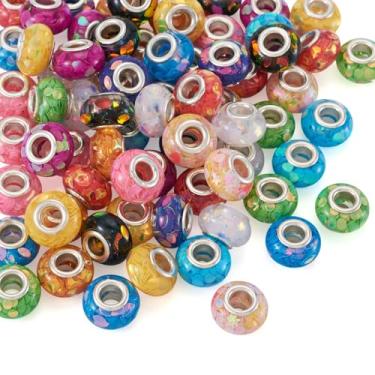Imagem de Spritewelry 72 peças de contas europeias de resina para pulseira 14 mm contas de orifício grande Rondelle espaçador para artesanato faça você mesmo joias colar brinco