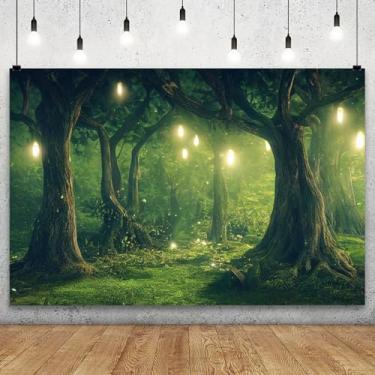Imagem de YongFoto 1,5 x 0,9 m Fundo de floresta de primavera jardim encantado com glitter luz conto de fadas país das maravilhas verde pastagem floresta mágica selva foto fundo chá de bebê menina festa de