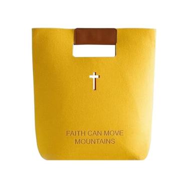 Imagem de GCSOAR Capa e porta-bíblia de feltro cristão, cruz vazada, versículo bíblico, bolsa de presente de Natal (amarela)