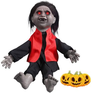 Imagem de Boneco Zumbi Halloween Dias das Bruxas Festa Assustador Movimento Grito Acende Olhos Su...