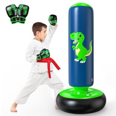 Imagem de Saco de pancadas inflável QPAU Dinosaur 120 cm com luvas de boxe
