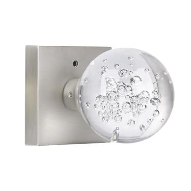 Imagem de Puxadores internos de porta de banheiro com bloqueio de privacidade da HIEMEY, puxadores redondos transparentes de vidro de cristal de bolha de níquel escovado, kit de maçaneta de porta de banheiro sem chave, BS-022