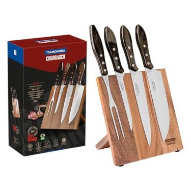 Imagem de Jogo Churrasco Inox 5 peças Polywood Castanho Tramontina