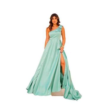 Imagem de Vestido Festa Cetim Ombro Só Madrinha Formatura Casamento - GLAMOOR FE