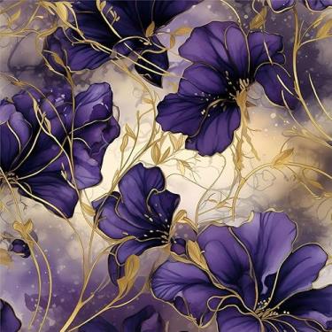 Imagem de MuralPeel Papel de parede abstrato roxo amarelo flores de íris vintage descascar e colar papel de parede autoadesivo removível fácil de remover no papel de parede para locatário de armário de quarto