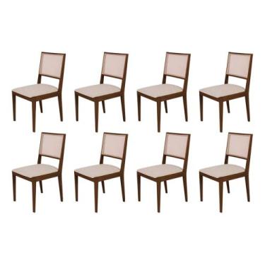 Imagem de Conjunto com 8 Cadeiras de Jantar Suellen em Madeira e Mdf Mel Linho B