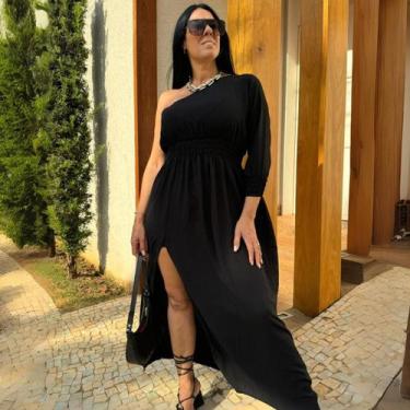 Imagem de Vestido Plus Size Nula Manga Elegante Com Fenda Moda Feminina Moderna 