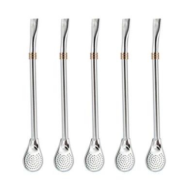 Imagem de 5 Unidades Colher De Palha De Filtro Colheres Pequenas Colheres De Canudos De Aço Inoxidável Canudos Reutilizáveis Bater Palha Bombilla Aço Inoxidável 304 Colher De Salada A Bolha