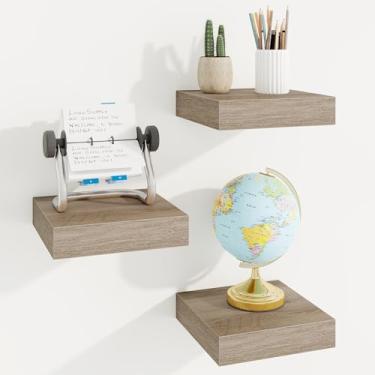 Imagem de Prateleiras quadradas flutuantes para parede, 20 cm L x 20 cm P x 3 cm A, 3 pacotes de pequenas prateleiras de madeira projetadas montadas na parede com suportes invisíveis para sala de estar, quarto