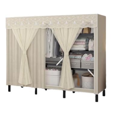 Imagem de YPDJVLTI Armário portátil de aço economiza espaço guarda-roupa armário fácil de montar cortina de gaze guarda-roupa portátil para quarto pendurar roupas armário espaçoso