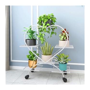 Imagem de Suporte para flores Luz de luxo ferro interior planta prateleiras sala multi-camada vaso prateleira varanda suporte chão para flores móveis(Branco)