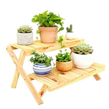 Imagem de Vasos E Jardineiras Verticais Prateleira Floreira 2 Andares Dobrável Madeira Pinus Jardim Pequeno
