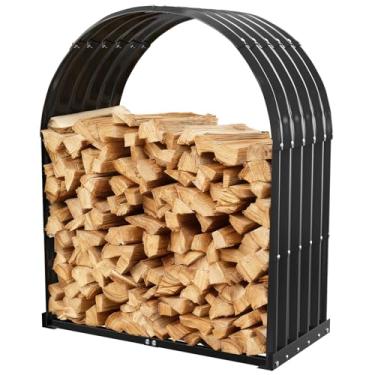 Imagem de TBMLC Galpão de armazenamento de lenha preta resistente – Suporte de tronco de metal com teto redondo de 81 cm – Rack de madeira ao ar livre para pátio, deck e lareira – Suporte de madeira à prova de