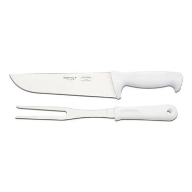 Imagem de Kit Churrasco Brinox Precision Faca De Açougue E Chaira 2 Peças Branco