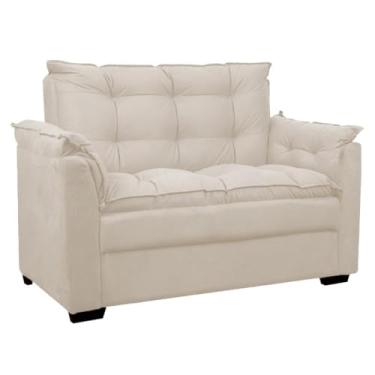 Imagem de Sofá 2 Lugares 140cm em Suede - Estrutura de Madeira Maciça, Assento Confortável e Compacto para Salas Pequenas (Bege)