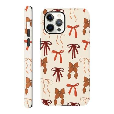 Imagem de Yomjew Linda capa de telefone com laço de outono para iPhone 12 Pro Max 17.0 cm, marrom outono coquete fita laço padrão impressão design fosco capa de telefone à prova de choque TPU macio proteção PC