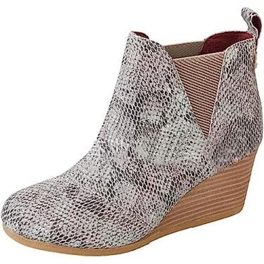 Imagem de Botas femininas de cano curto sem cadarço e salto anabela, botas de inverno confortáveis para uso ao ar livre, Multicolorido, 8.5