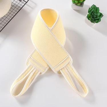 Imagem de 1 peça toalha de banho dupla face para limpeza das costas, homens e mulheres. Tiras fortes e longas para esfregar manchas e lama, branca