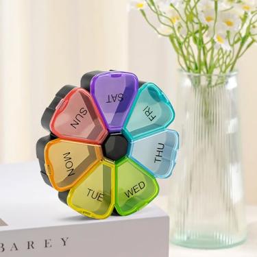 Imagem de Organizador de comprimidos semanal de 7 dias, compartimentos grandes, tampas transparentes para medicamentos, vitamina preta, 7 cores