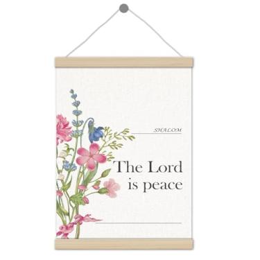 Imagem de Moldura para pôster cristão floral boho 30,5 x 40,6 cm, decoração de parede com versículos bíblicos, O Senhor é a Paz, escritura religiosa, decoração de parede para igreja, oração, sala de casa