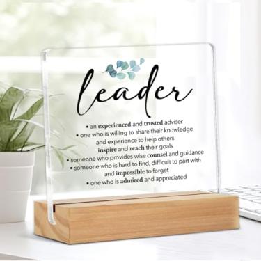 Imagem de Thank You Leader Gifts Leader Definition Placa decorativa de mesa transparente Grateful Boss Coach Mentor Apreciation Gift Placa de acrílico com suporte de mesa placa de lembrança decoração de
