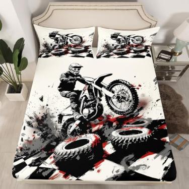 Imagem de Feelyou Jogo de lençol solteiro com elástico, motocross, corrida, motocross, esportes radicais, para crianças, meninos, meninas, lençol com elástico