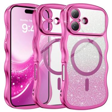 Imagem de BENTOBEN Capa transparente para iPhone 17, [compatível com MagSafe] [proteção total da câmera][moldura ondulada fofa][cartolina com glitter faça você mesmo] Capa de celular galvanizada ondulada à