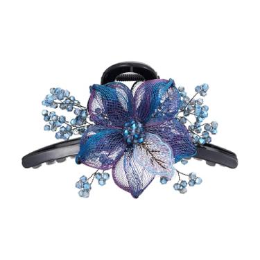 Imagem de SINIDE Grampos de cabelo de cristal, presilhas de flor de fio de cobre grandes presilhas tecidas à mão com strass garra de mandíbula de plástico acessórios de estilo para mulheres e mulheres cabelo