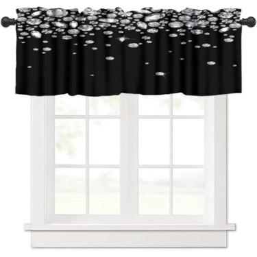 Imagem de ZhiRain Joias com estampa 3D exclusiva, cortina de saia caindo diamantes pano de fundo preto com bolso para varão cortinas curtas para cozinha, sala de estar, banheiro, decoração de casa de fazenda