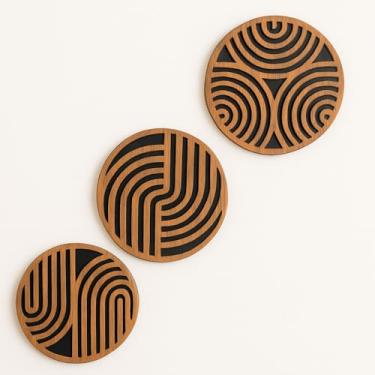 Imagem de Conjunto Kit 3 Quadros Decorativos Sala Geométricos em MDF 6mm Amadeirado(Amadeirado Escuro)