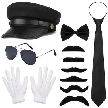 Imagem de Amlisia Chauffeur Costume Men Woman, Novelty Limo Taxi Driver Costume Chauffeur Hat Sunglasses for Halloween Cosplay (Black)